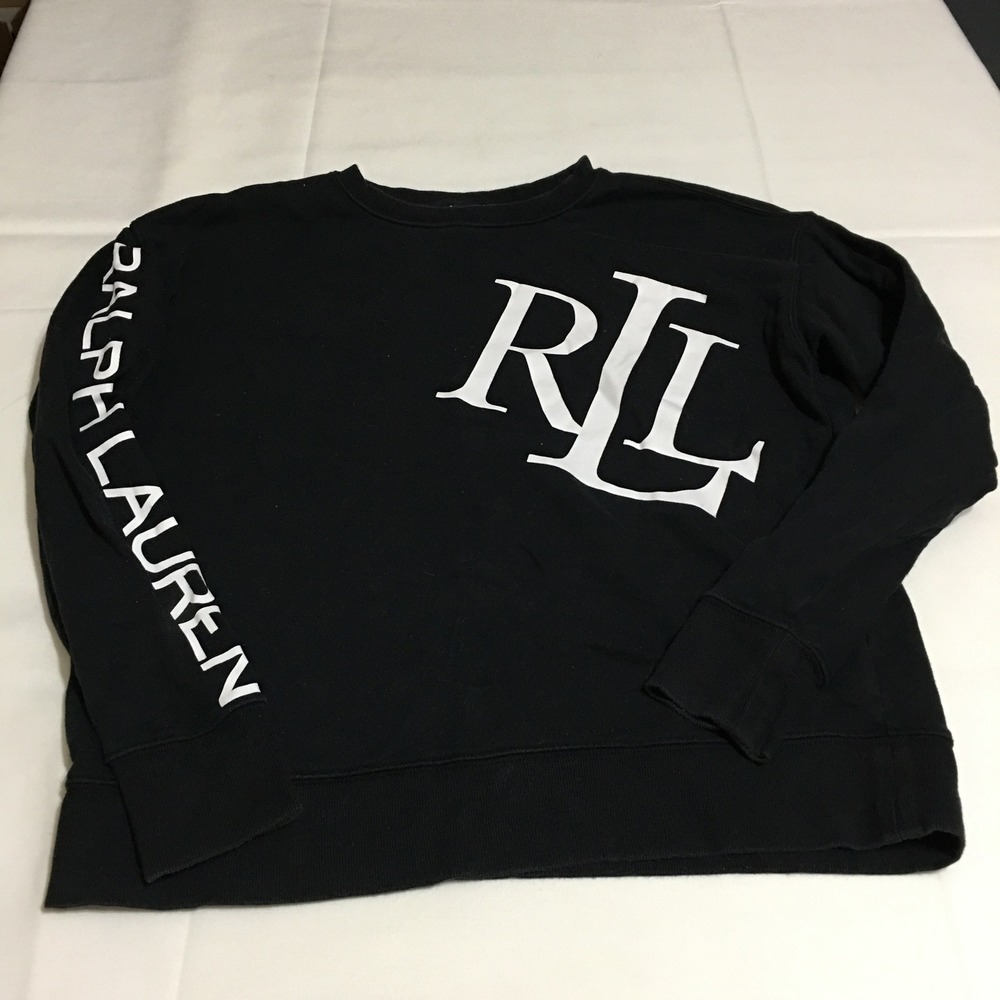 Lauren Ralph Lauren Sweatshirt Womens Small Black Crewneck Big Logo